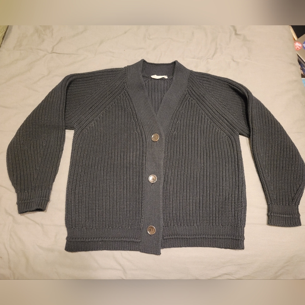 Everlane - The Texture Cardigan Sweater - Size XL - Chunky Black Cotton/Nylon